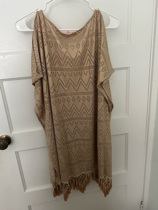 Lilly Pulitzer Jerrica Gold Foil Crochet Fringe Tunic (Kaftan) Great Condition! - Picture 5 of 10